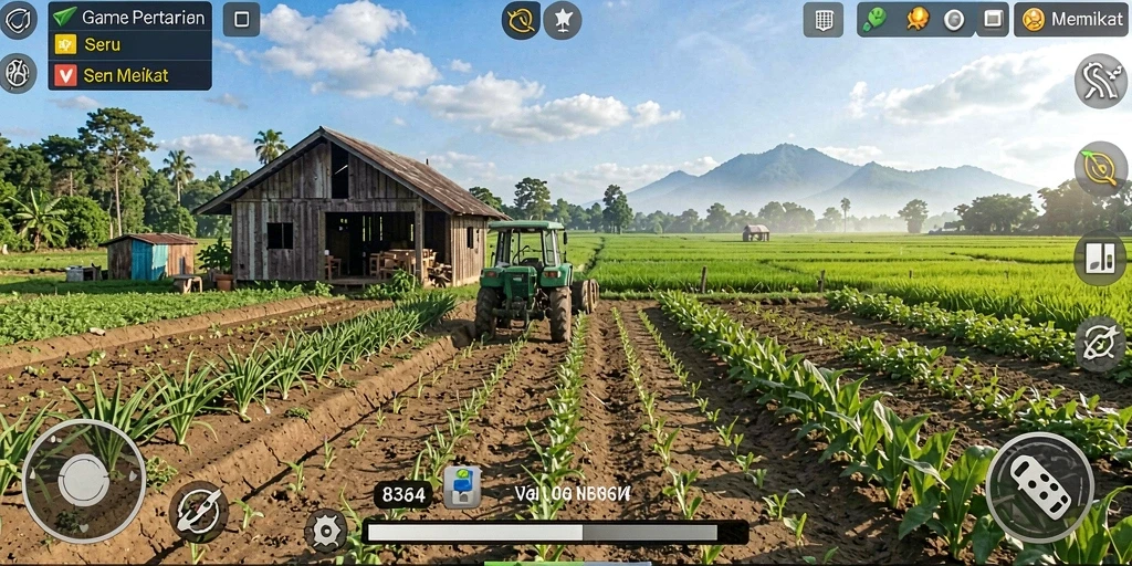 Tampilan gameplay menakjubkan dari 8364 yang menunjukkan aktivitas bertani.