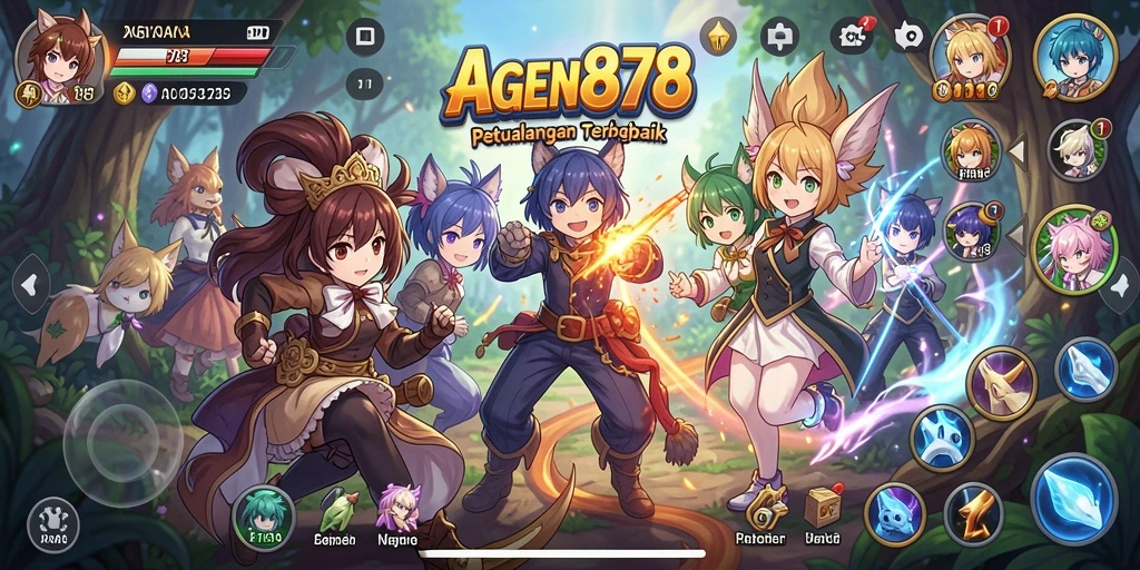 Tangkapan layar gameplay AGEN878 menampilkan aksi seru dan karakter Anime.