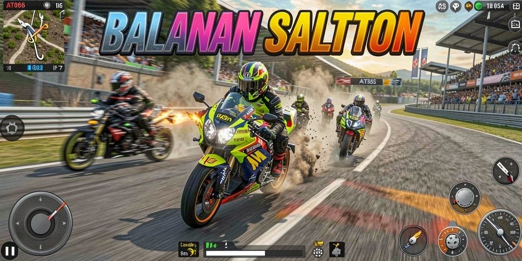 Tampilan gameplay seru di <strong>AT866</strong> dengan aksi balapan motor.