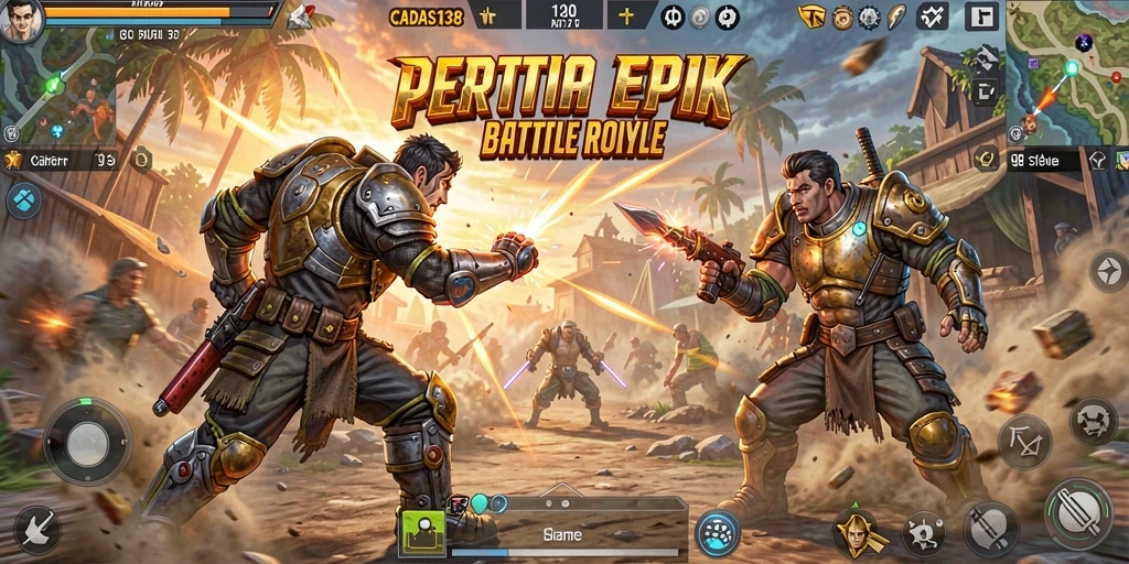 Tangkapan layar utama CADAS138 menampilkan aksi mendebarkan dalam game Battle Royale.