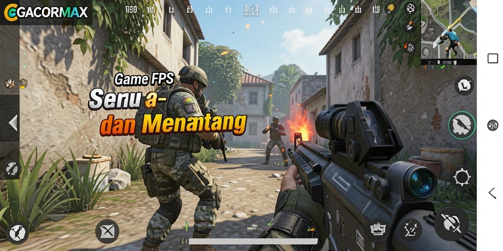 Screenshot menunjukkan aksi tembak-menembak seru dalam GACORMAX.