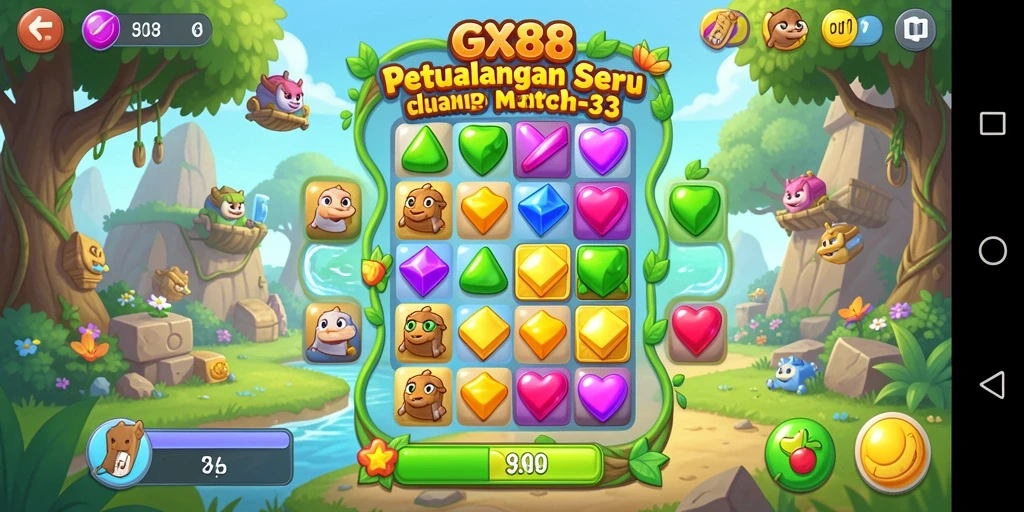 Tampilan menarik dari gameplay GX88 dalam genre Match-3.