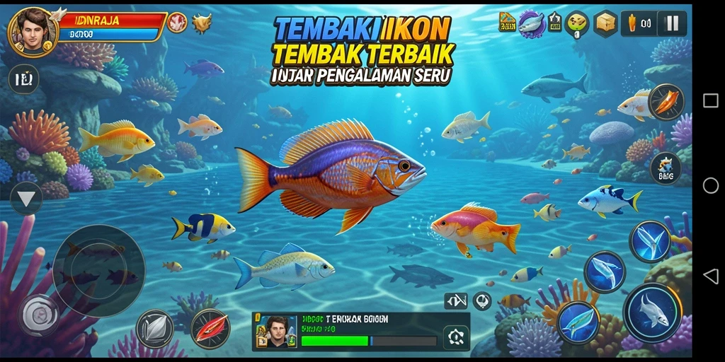 Tampilan gameplay seru dalam IDNRAJA dengan aksi Tembak Ikan.