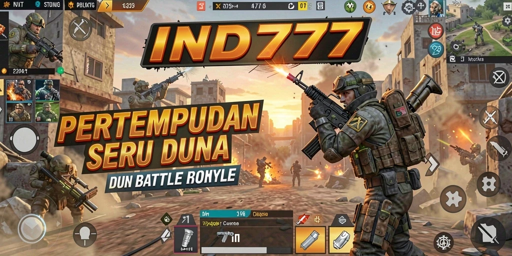 Screenshot IND777 menampilkan aksi intens pertempuran Battle Royale.
