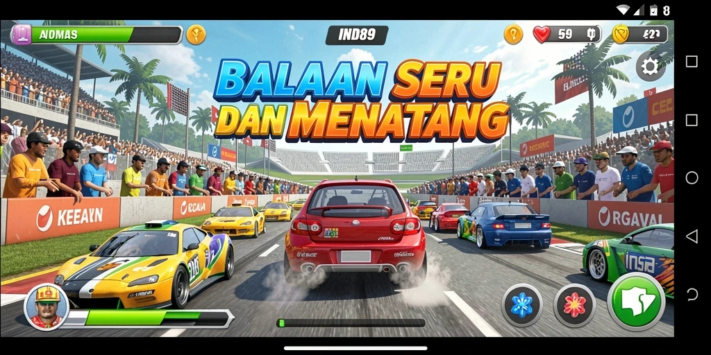 Tampilan gameplay seru dalam IND89 yang penuh aksi balap.