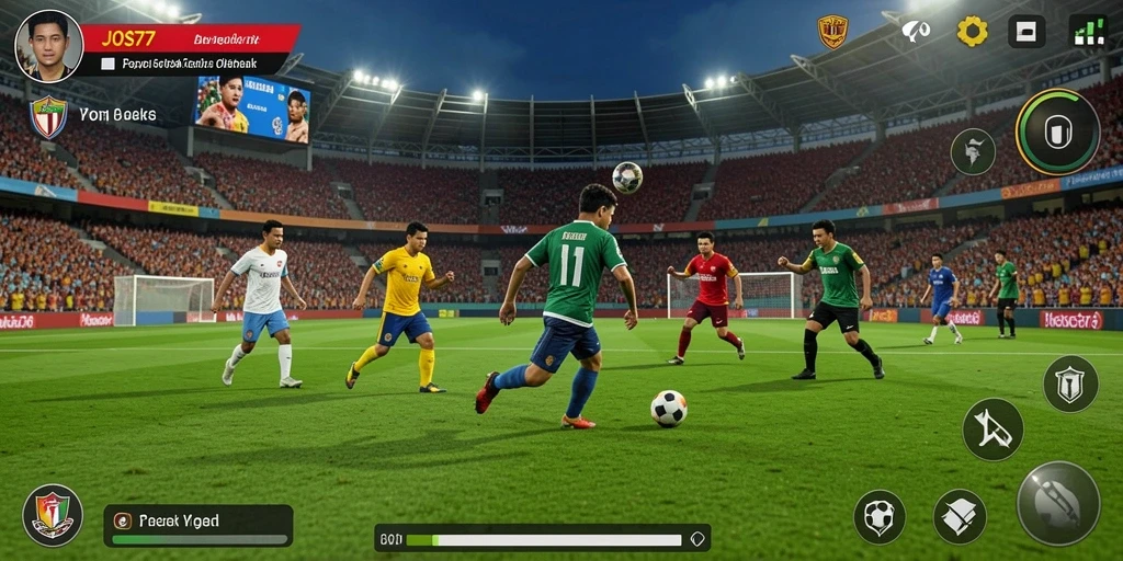 Screenshot gameplay JOS77 dengan aksi seru di lapangan sepak bola.