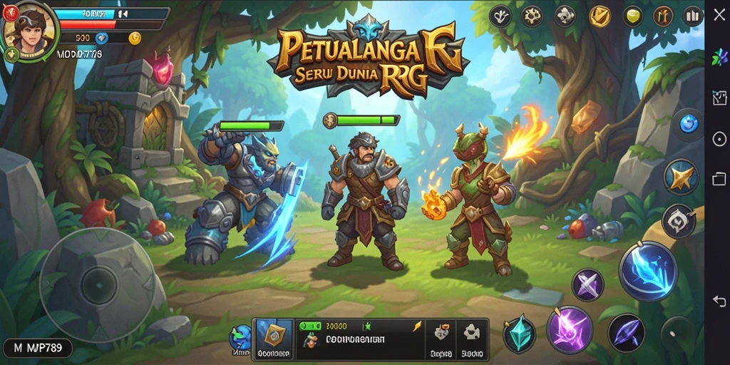 Tangkapan layar utama MVP789 menunjukkan aksi seru karakter RPG dalam pertempuran.