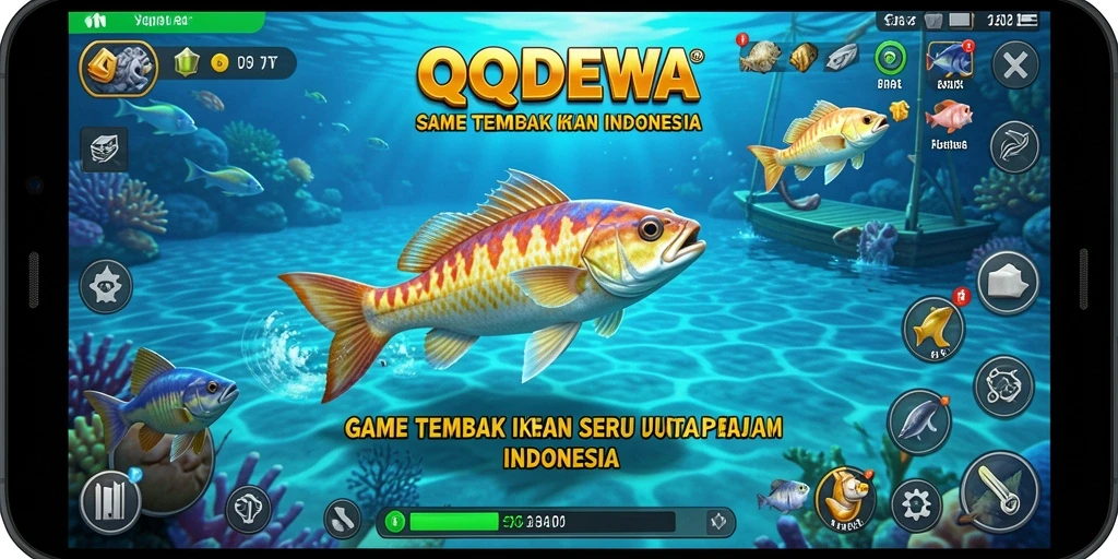 Tampilan gameplay seru dari QQDEWA dengan berbagai ikan menarik.