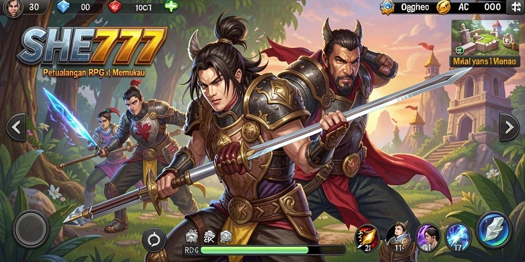 Tampilan gameplay mendebarkan dari SHE777 yang menampilkan aksi petualangan ARPG.