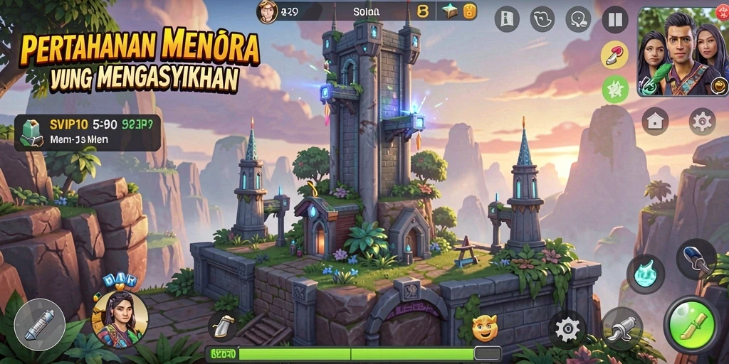 Tampilan gameplay SVIP10 yang menegangkan dalam pertahanan menara.