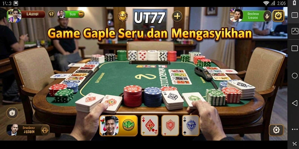 Screenshot UT77 menampilkan permainan Gaple yang seru dan kompetitif.
