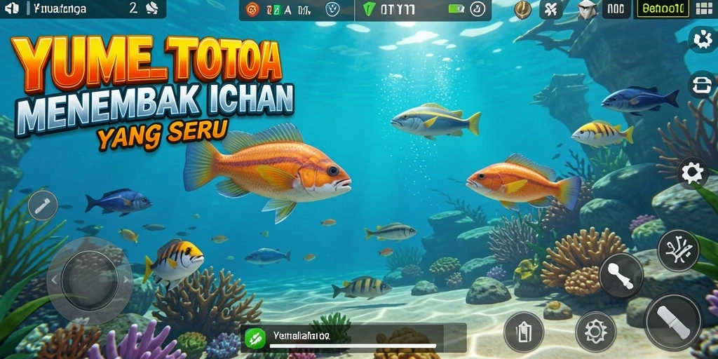 Tampilan gameplay seru dari YUMETOTO dengan aksi menembak ikan.