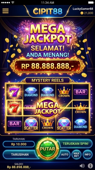 Tampilan utama aplikasi cipit88 yang menarik.